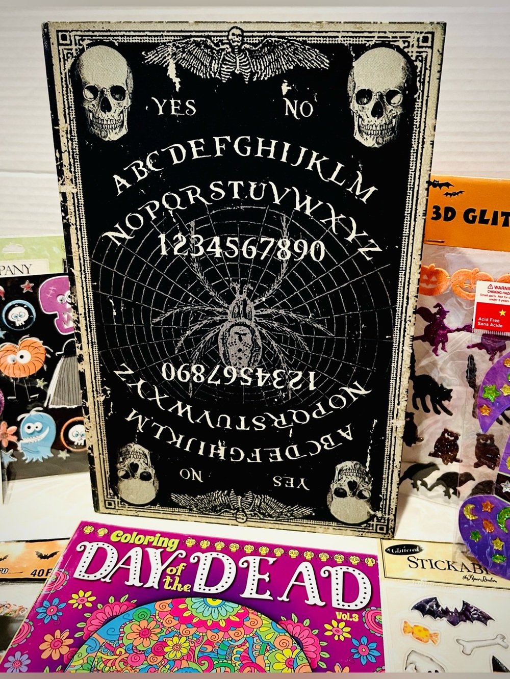 Halloween Skull Fake Book Box Gothic + Sticker Lot & More
